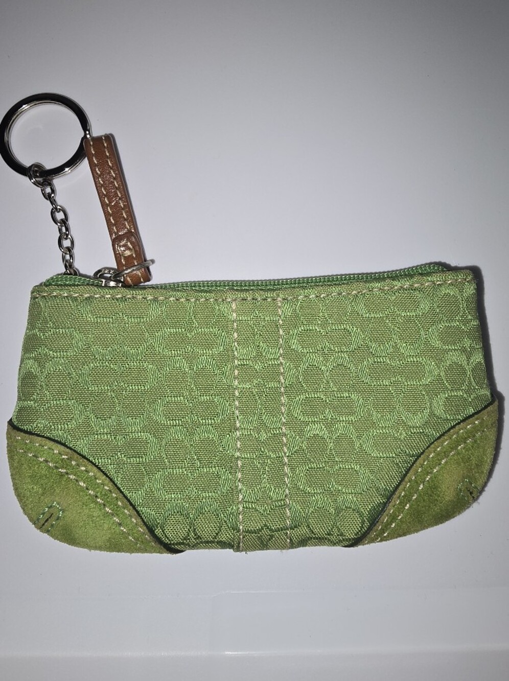 Coach Vintage Green Signature Jacquard Wristlet Key Pouch